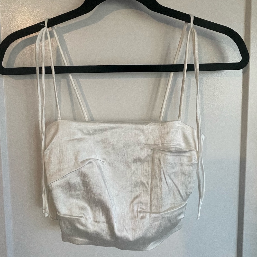 Zara XS White satin cropped tank cami top